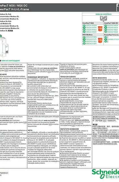 schneider施耐德ComPacT NSX_NSX DC_ PowerPacT H-_ J-_ L-Frame -Modbus SL 集线器 - 说明页